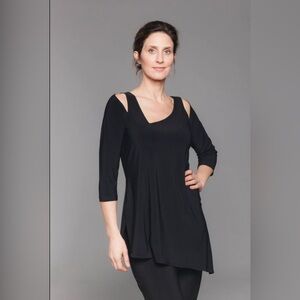 Sympli Black Asymmetrical Cutout Tunic Blouse